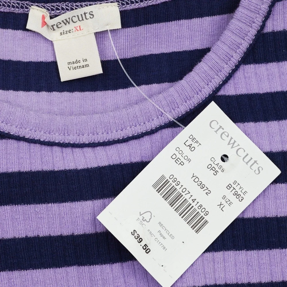 New CREWCUTS Girls Size XL Ruffle-Shoulder Ribbed T-shirt Stripe $39 BT963